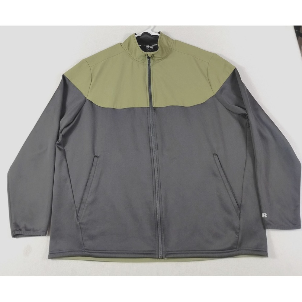 Russell Track Jacket Mens 2XL Black Green Dri-Power 360 Full Zip Athletic Gym